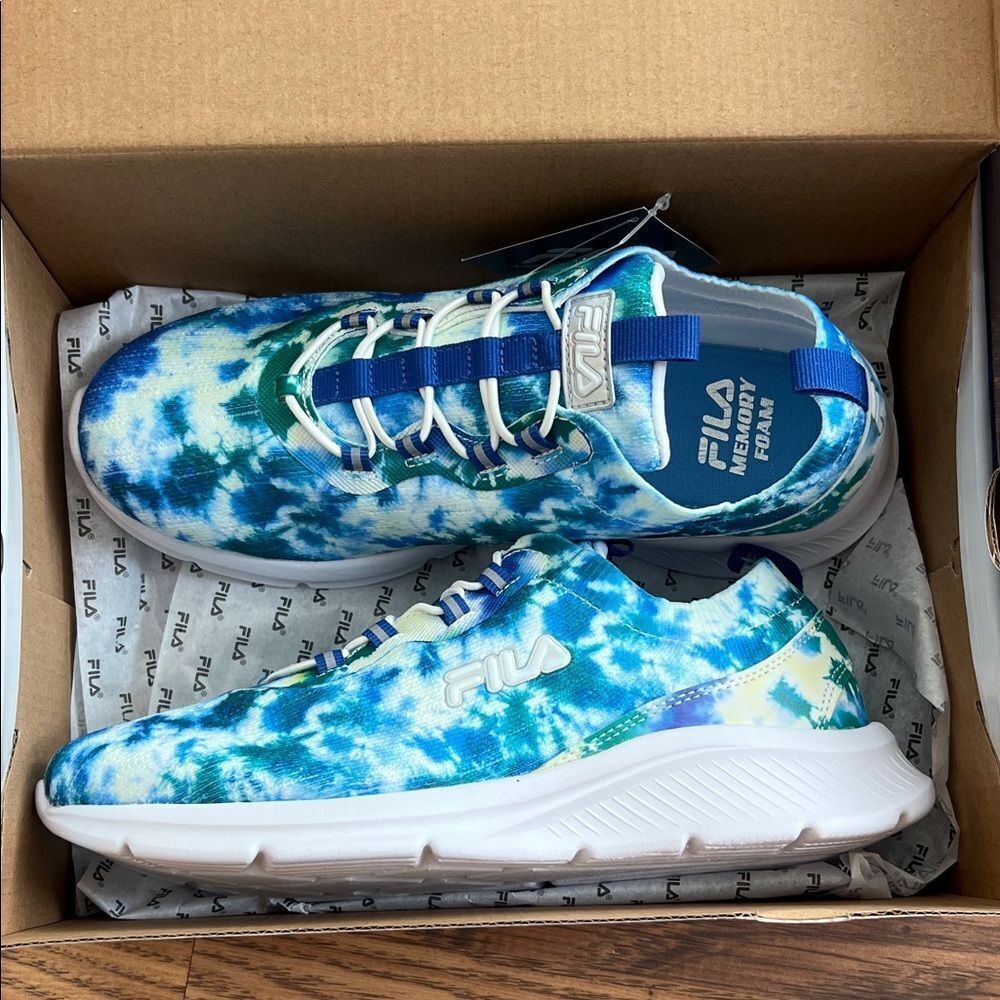Fila Blue and Green Tie-Dye Athletic Shoes